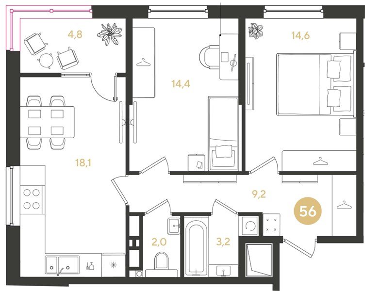 Фото №1: 2-комнатная квартира 66 м² - Краснодар, мкр. Прикубанский внутригородской округ