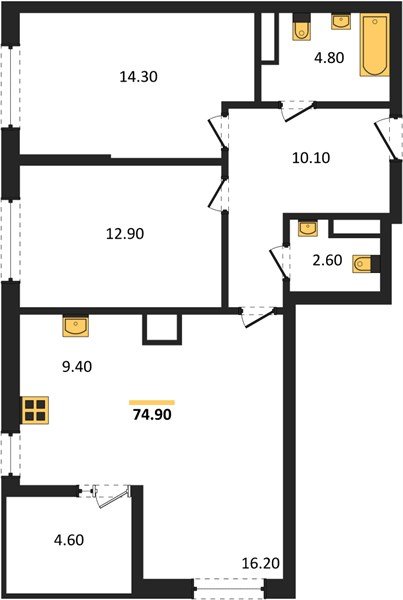 Фото №1: 2-комнатная квартира 74 м² - Краснодар, мкр. Прикубанский внутригородской округ