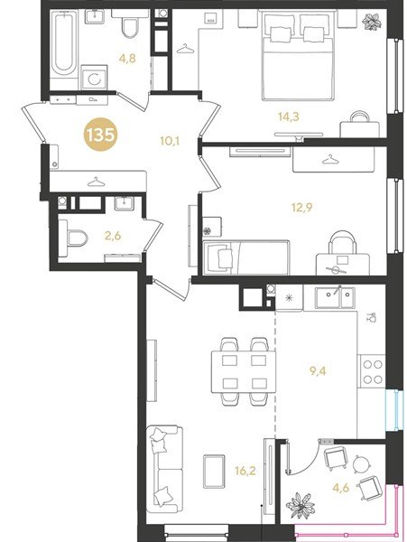 Фото №1: 2-комнатная квартира 74 м² - Краснодар, мкр. Прикубанский внутригородской округ