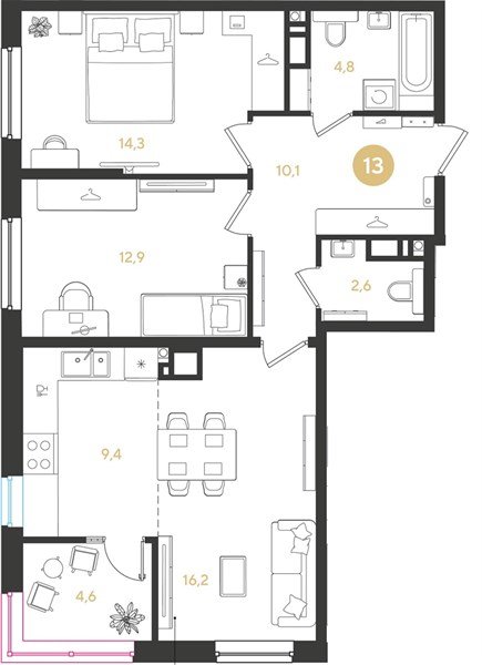 Фото №1: 2-комнатная квартира 74 м² - Краснодар, мкр. Прикубанский внутригородской округ