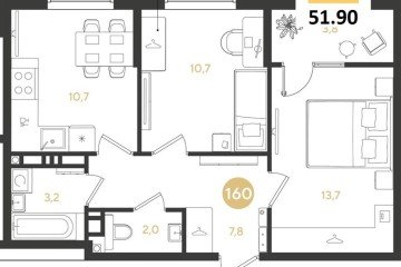 Фото №1: 2-комнатная квартира 51 м² - Краснодар, мкр. Прикубанский внутригородской округ, 