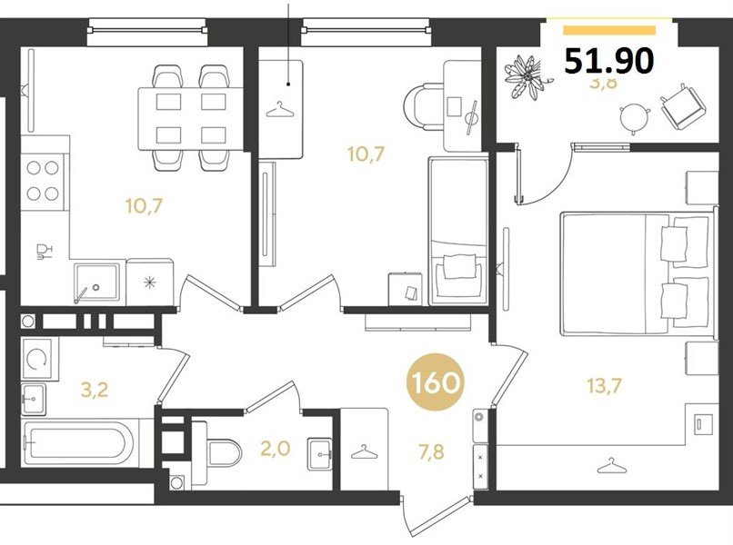 Фото №1: 2-комнатная квартира 51 м² - Краснодар, мкр. Прикубанский внутригородской округ