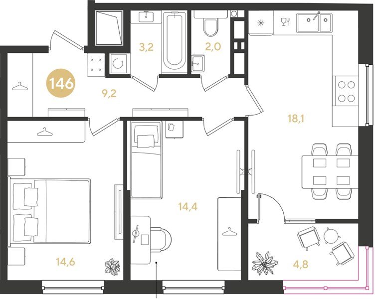 Фото №1: 2-комнатная квартира 66 м² - Краснодар, мкр. Прикубанский внутригородской округ