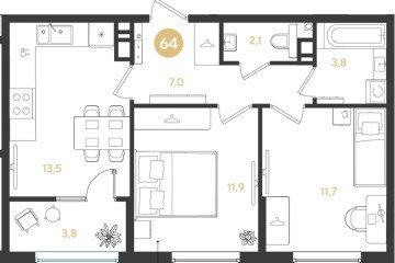 Фото №1: 2-комнатная квартира 53 м² - Краснодар, мкр. Прикубанский внутригородской округ, 