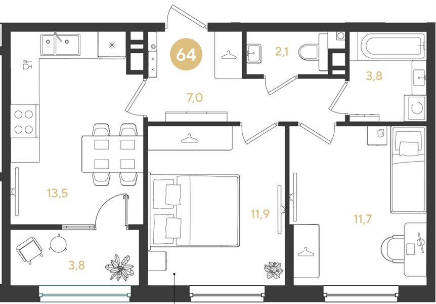 Фото №1: 2-комнатная квартира 53 м² - Краснодар, мкр. Прикубанский внутригородской округ