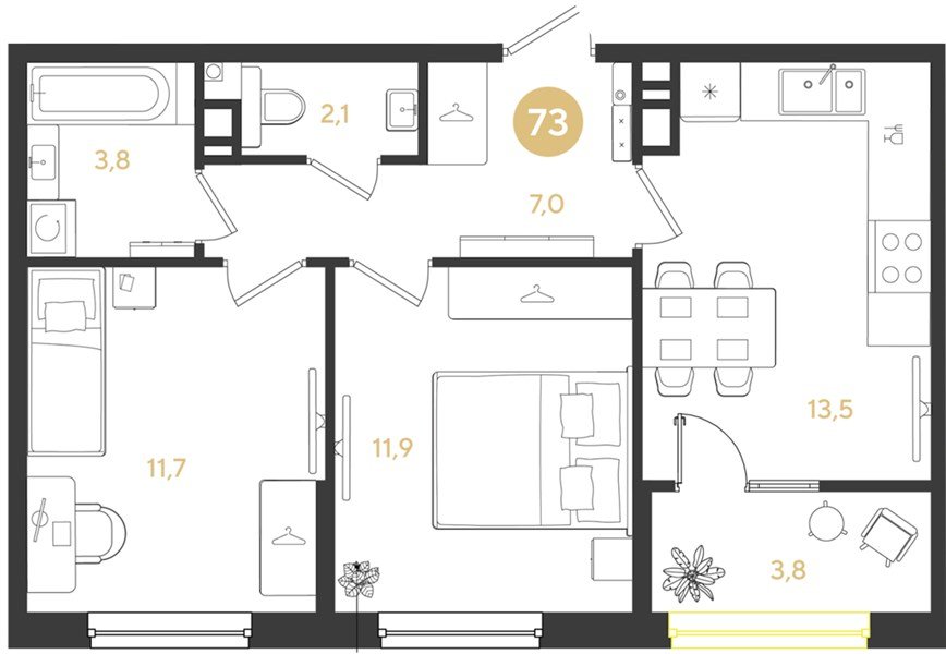 Фото №1: 2-комнатная квартира 53 м² - Краснодар, мкр. Прикубанский внутригородской округ