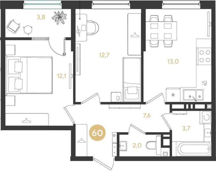 Фото №1: 2-комнатная квартира 54 м² - Краснодар, мкр. Прикубанский внутригородской округ