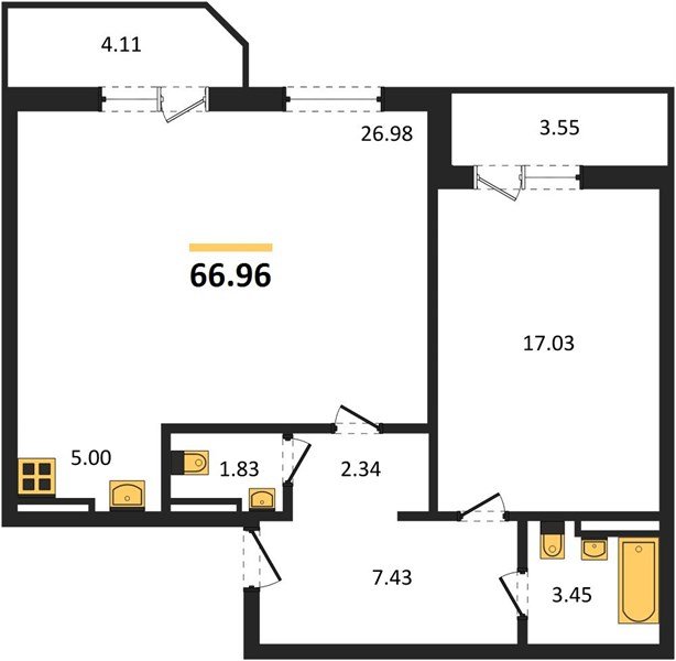 Фото №1: 1-комнатная квартира 66 м² - Краснодар, жилой комплекс Квартал № 6, ул. имени Героя Советского Союза Дмитрия Мирошниченко, 43