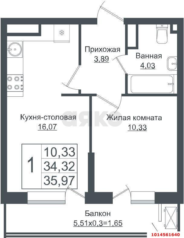 Фото №5: 1-комнатная квартира 32 м² - Краснодар, Сады Калинина, ул. имени Евдокии Сокол, 1