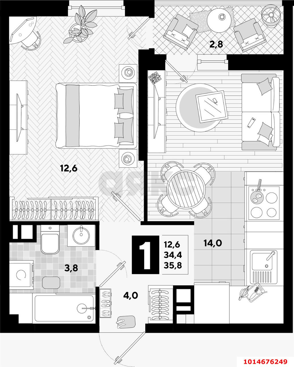 Фото №8: 1-комнатная квартира 37 м² - Краснодар, жилой комплекс Самолёт-4, ул. Ивана Беличенко, 89