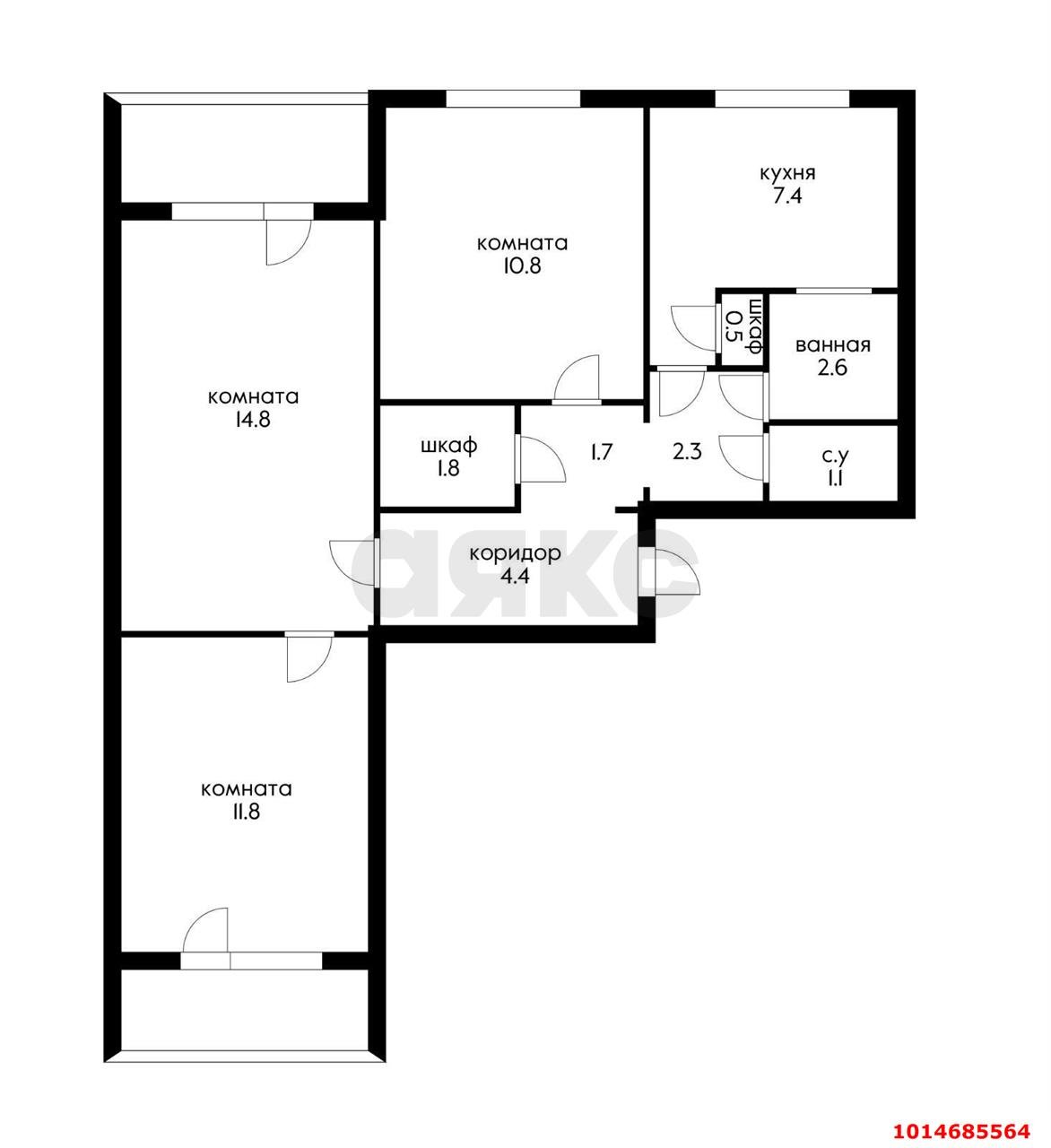 Фото №1: 3-комнатная квартира 62 м² - Краснодар, Фестивальный, ул. Ковалёва, 4