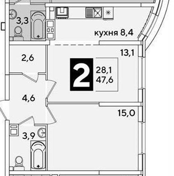 Фото №1: 2-комнатная квартира 47 м² - Краснодар, Прикубанский внутригородской округ, мкр. жилой комплекс Самолёт-6