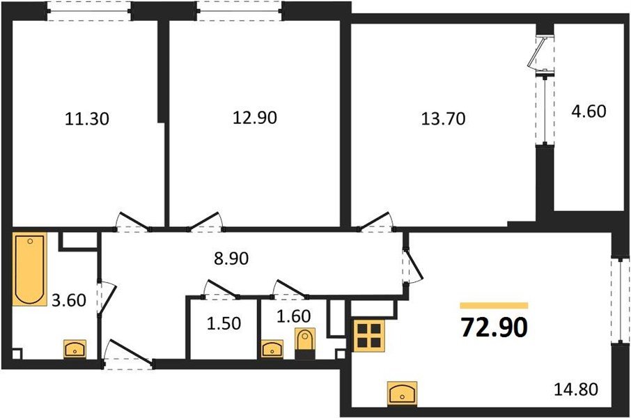Фото №1: 3-комнатная квартира 72 м² - Краснодар, Прикубанский внутригородской округ, мкр. жилой комплекс Самолёт-6, ул. Ивана Беличенко, 90к1