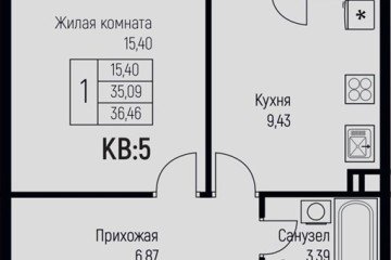 Фото №1: 1-комнатная квартира 36 м² - Новая Адыгея, мкр. жилой комплекс Ритм, 