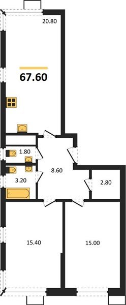 Фото №1: 2-комнатная квартира 67 м² - Краснодар, Парк Победы, мкр. Прикубанский внутригородской округ