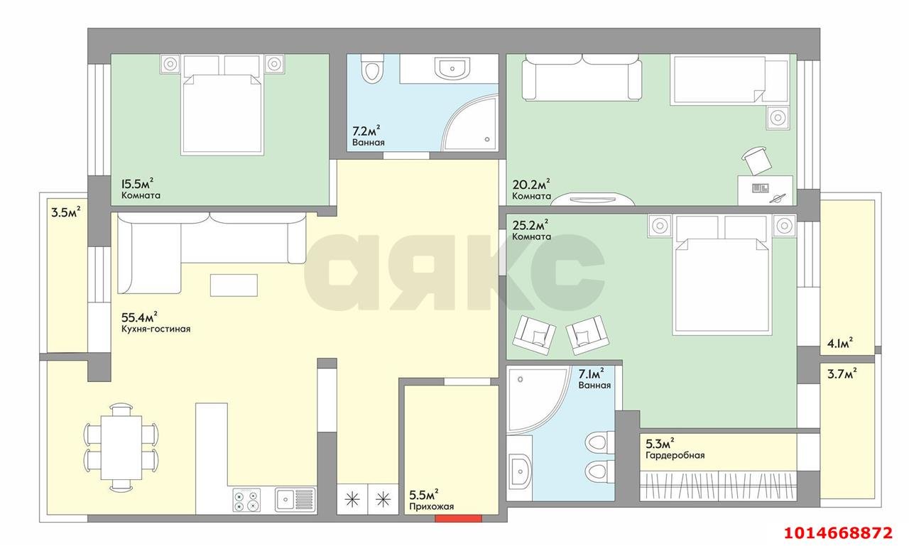Фото №6: 4-комнатная квартира 154 м² - Краснодар, Фестивальный, ул. Яна Полуяна, 43