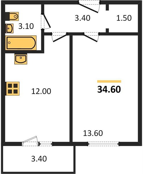 Фото №1: 1-комнатная квартира 34 м² - Новая Адыгея, мкр. жилой комплекс Дарград, ул. Тургеневское шоссе, 33/3к22