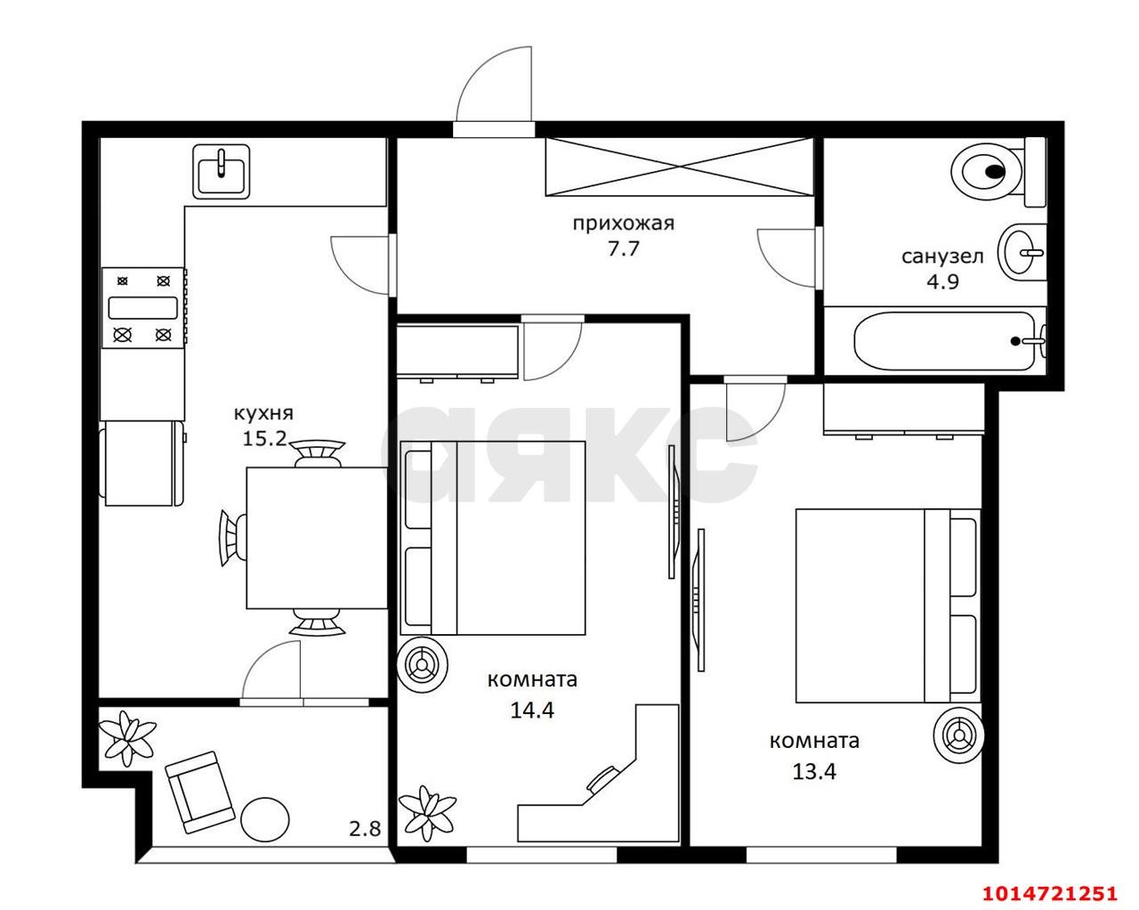 Фото №12: 2-комнатная квартира 58 м² - Краснодар, жилой комплекс На Садовой, ул. Садовая, 159