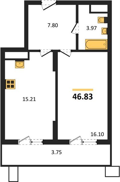 Фото №1: 1-комнатная квартира 46 м² - Знаменский, Родные Просторы, 