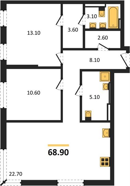 Фото №1: 2-комнатная квартира 68 м² - Краснодар, квартал Самолёт, жилой комплекс Самолёт-7, мкр. Прикубанский внутригородской округ