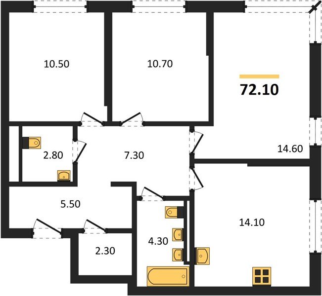 Фото №1: 3-комнатная квартира 72 м² - Краснодар, квартал Самолёт, жилой комплекс Самолёт-7, мкр. Прикубанский внутригородской округ