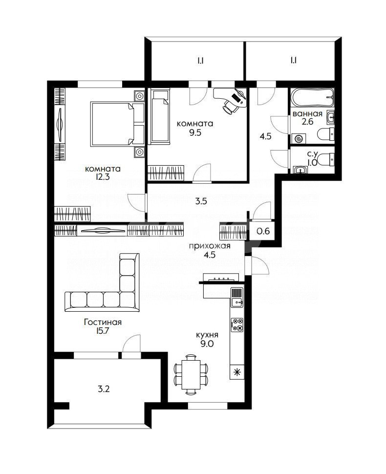 Фото №35: 3-комнатная квартира 75 м² - Сочи, Заречный, ул. Вишнёвая, 32