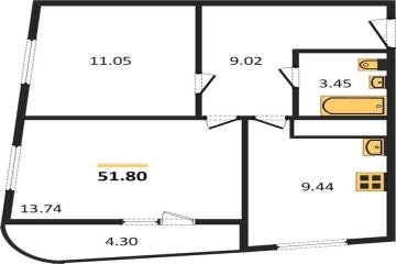 Фото №1: 2-комнатная квартира 47 м² - Берёзовый, мкр. Витаминкомбинат, 