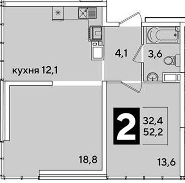 Фото №1: 2-комнатная квартира 52 м² - Краснодар, Прикубанский внутригородской округ, мкр. жилой комплекс Самолёт-6
