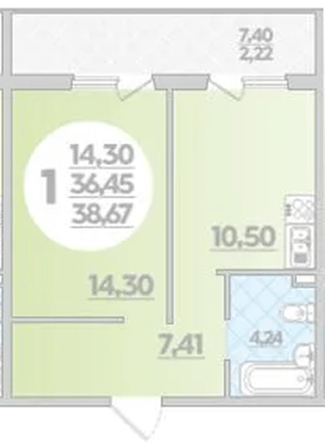 Фото №1: 1-комнатная квартира 38 м² - Берёзовый, Прикубанский внутригородской округ, мкр. жилой комплекс Молодёжный-2