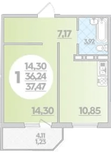Фото №1: 1-комнатная квартира 37 м² - Берёзовый, Прикубанский внутригородской округ, мкр. жилой комплекс Молодёжный-2