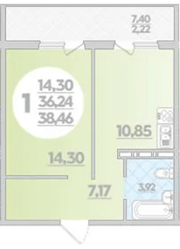 Фото №1: 1-комнатная квартира 38 м² - Берёзовый, жилой комплекс Молодёжный-2, 
