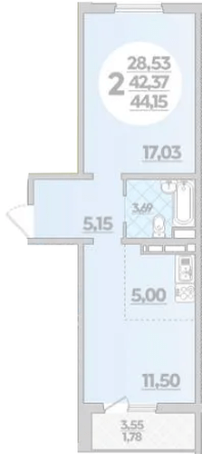 Фото №1: 1-комнатная квартира 44 м² - Берёзовый, Прикубанский внутригородской округ, мкр. жилой комплекс Молодёжный-2