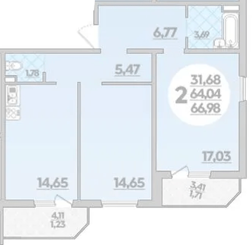 Фото №1: 2-комнатная квартира 66 м² - Берёзовый, Прикубанский внутригородской округ, мкр. жилой комплекс Молодёжный-2