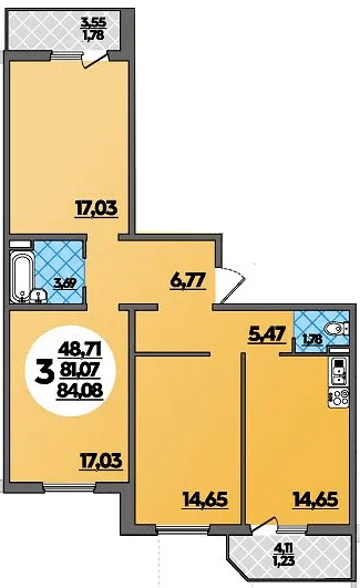 Фото №1: 3-комнатная квартира 84 м² - Берёзовый, Прикубанский внутригородской округ, мкр. жилой комплекс Молодёжный-2