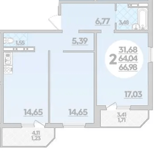 Фото №1: 2-комнатная квартира 66 м² - Берёзовый, Прикубанский внутригородской округ, мкр. жилой комплекс Молодёжный-2
