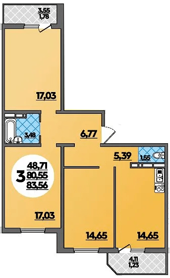 Фото №1: 3-комнатная квартира 83 м² - Берёзовый, Прикубанский внутригородской округ, мкр. жилой комплекс Молодёжный-2