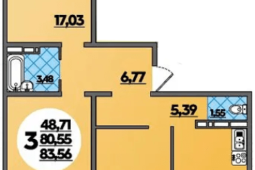 Фото №1: 3-комнатная квартира 83 м² - Берёзовый, мкр. жилой комплекс Молодёжный-2, 