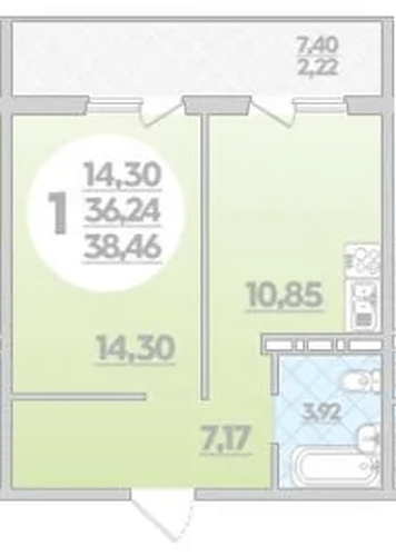 Фото №1: 1-комнатная квартира 38 м² - Берёзовый, Прикубанский внутригородской округ, мкр. жилой комплекс Молодёжный-2