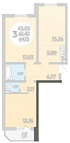 Фото №1: 2-комнатная квартира 64 м² - Берёзовый, Прикубанский внутригородской округ, мкр. жилой комплекс Молодёжный-2