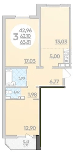 Фото №1: 2-комнатная квартира 63 м² - Берёзовый, Прикубанский внутригородской округ, мкр. жилой комплекс Молодёжный-2