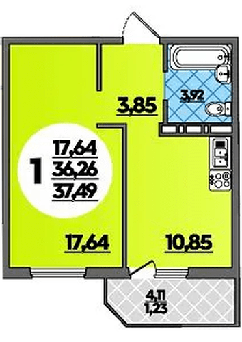 Фото №1: 1-комнатная квартира 37 м² - Берёзовый, Прикубанский внутригородской округ, мкр. жилой комплекс Молодёжный-2