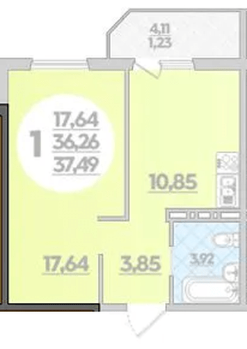 Фото №1: 1-комнатная квартира 37 м² - Берёзовый, Прикубанский внутригородской округ, мкр. жилой комплекс Молодёжный-2