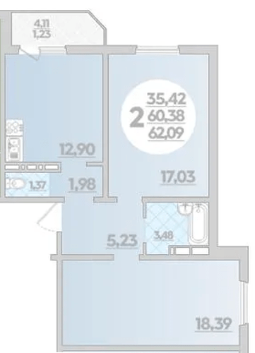 Фото №1: 2-комнатная квартира 62 м² - Берёзовый, Прикубанский внутригородской округ, мкр. жилой комплекс Молодёжный-2