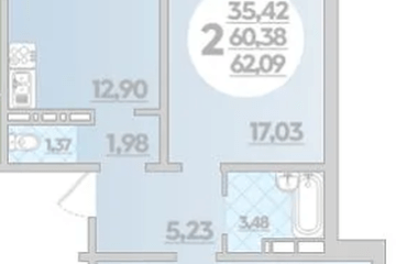 Фото №1: 2-комнатная квартира 62 м² - Берёзовый, мкр. жилой комплекс Молодёжный-2, 