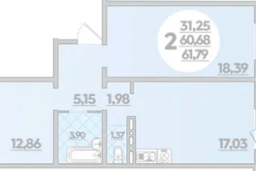 Фото №1: 2-комнатная квартира 61 м² - Берёзовый, мкр. жилой комплекс Молодёжный-2, 