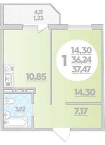 Фото №1: 1-комнатная квартира 37 м² - Берёзовый, Прикубанский внутригородской округ, мкр. жилой комплекс Молодёжный-2