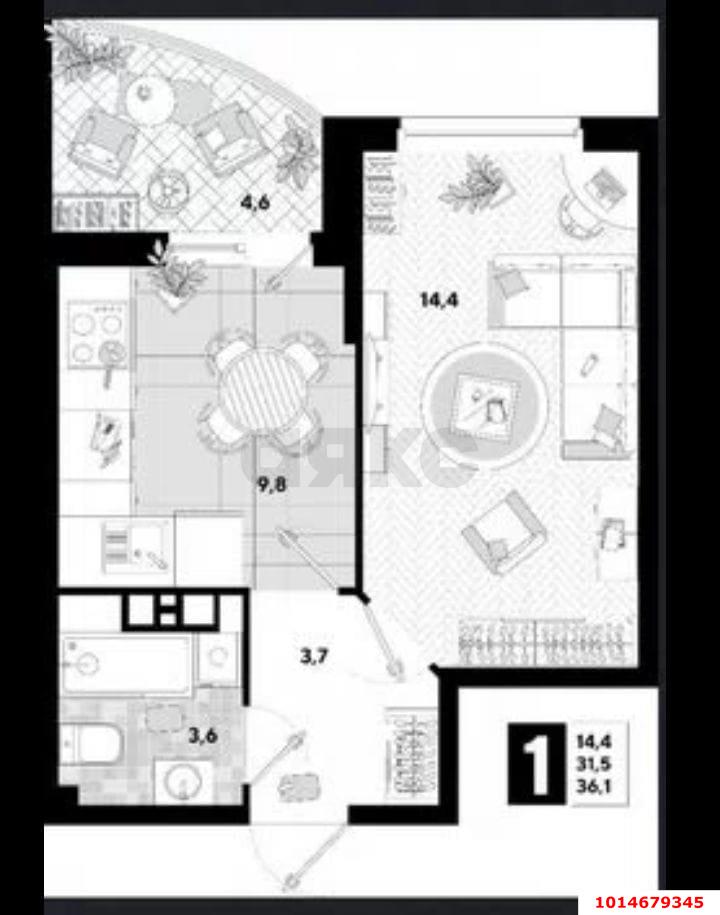 Фото №13: 1-комнатная квартира 36 м² - Краснодар, жилой комплекс Самолёт-5, ул. Ивана Беличенко, 97