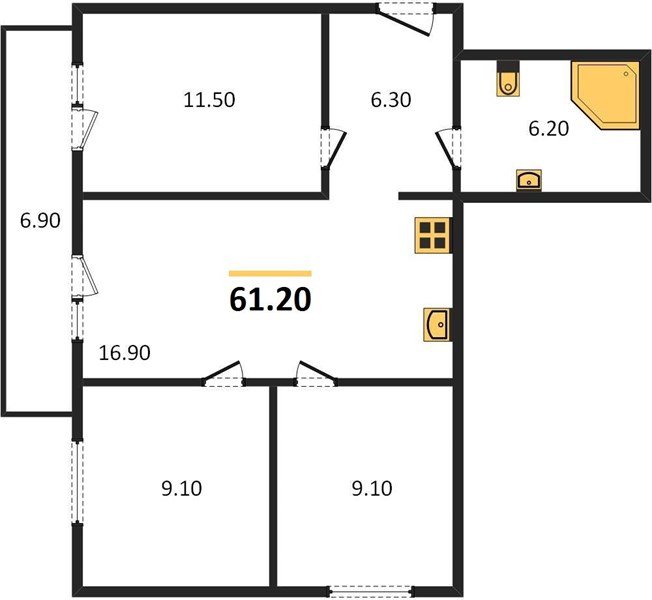 Фото №1: 3-комнатная квартира 61 м² - Новая Адыгея, мкр. жилой комплекс Дарград, ул. Тургеневское шоссе, 33/2к23