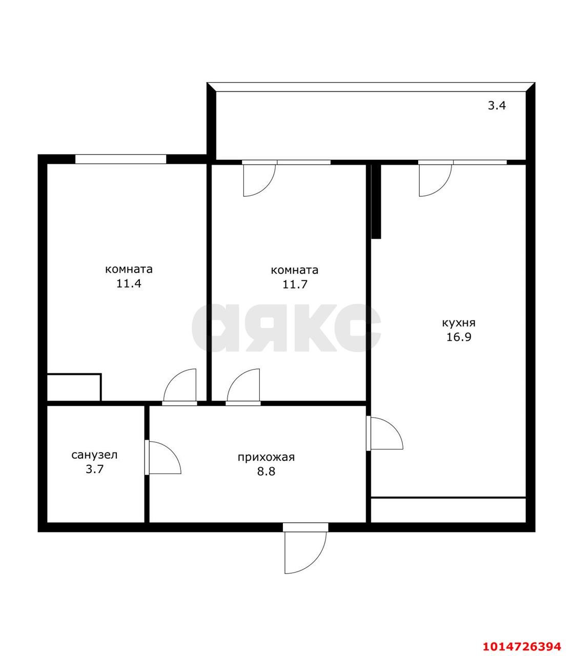 Фото №9: 2-комнатная квартира 51 м² - Краснодар, ЖК Абрикосово, ул. имени Героя Георгия Бочарникова, 4к2