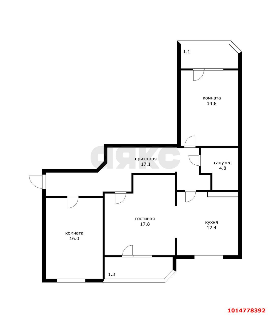 Фото №8: 3-комнатная квартира 85 м² - Яблоновский, квартал Кобцевой-1, ул. Кобцевой, 1к9